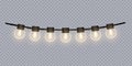 Light bulbs. Christmas String Lights. Garland vector illustration isolated on a transparent background. Royalty Free Stock Photo